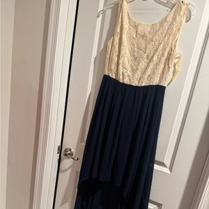 Alythea Cream and Navy High Low Dress